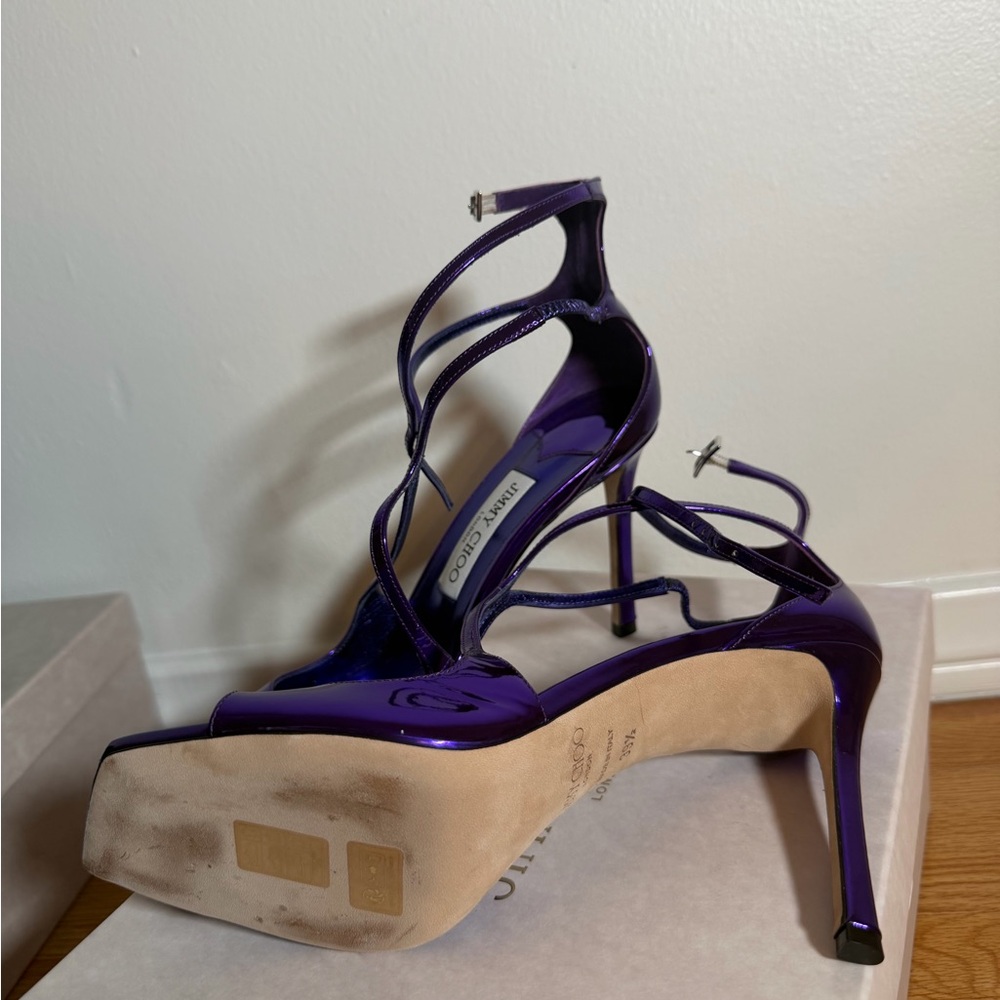 Jimmy Choo Metallic Purple Strappy High Heels - Picture 3 of 6